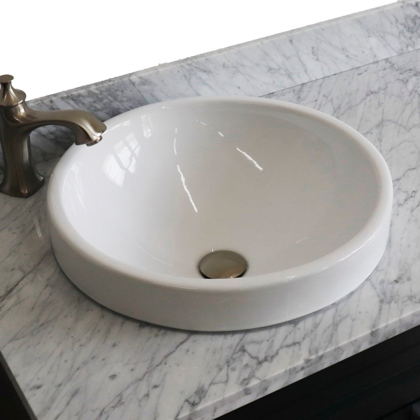 37" Single sink vanity in Dark Gray finish with White Carrara marble and Left door/Round Left sink