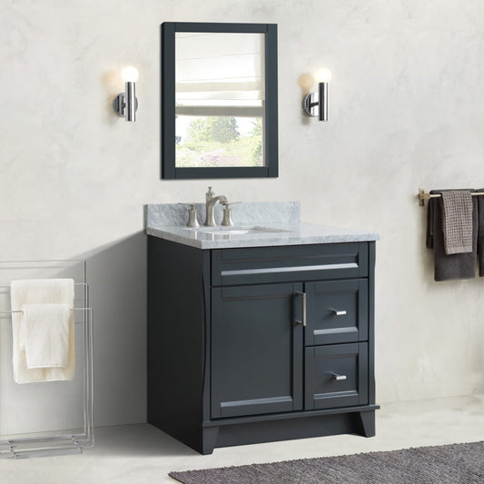 37" Single sink vanity in Dark Gray finish with White Carrara marble and Left door/Left sink