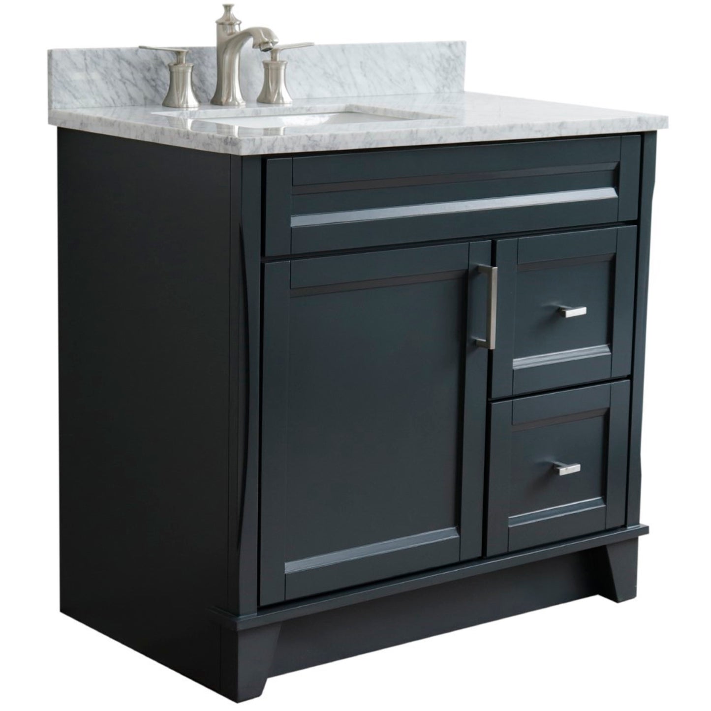 37" Single sink vanity in Dark Gray finish with White Carrara marble and Left door/Left sink