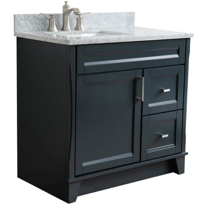 37" Single sink vanity in Dark Gray finish with White Carrara marble and Left door/Left sink