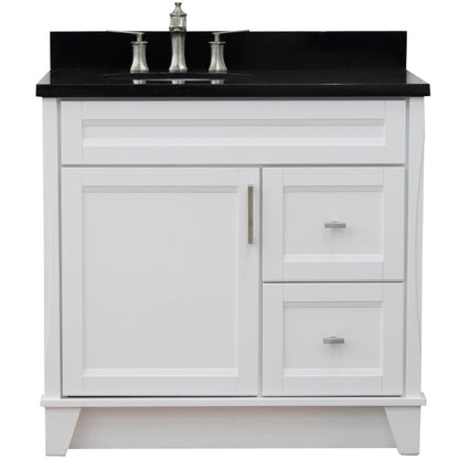 37" Single sink vanity in White finish with Black galaxy granite and Left door/Left sink