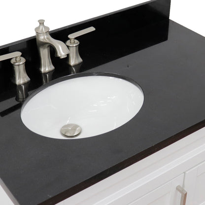 37" Single sink vanity in White finish with Black galaxy granite and Left door/Left sink