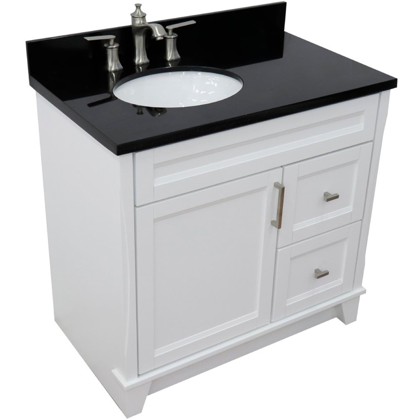 37" Single sink vanity in White finish with Black galaxy granite and Left door/Left sink