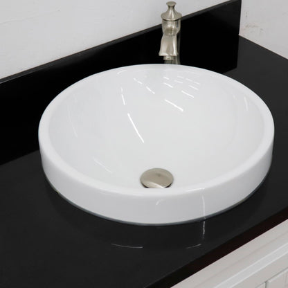 37" Single sink vanity in White finish with Black galaxy granite and Left door/Center sink