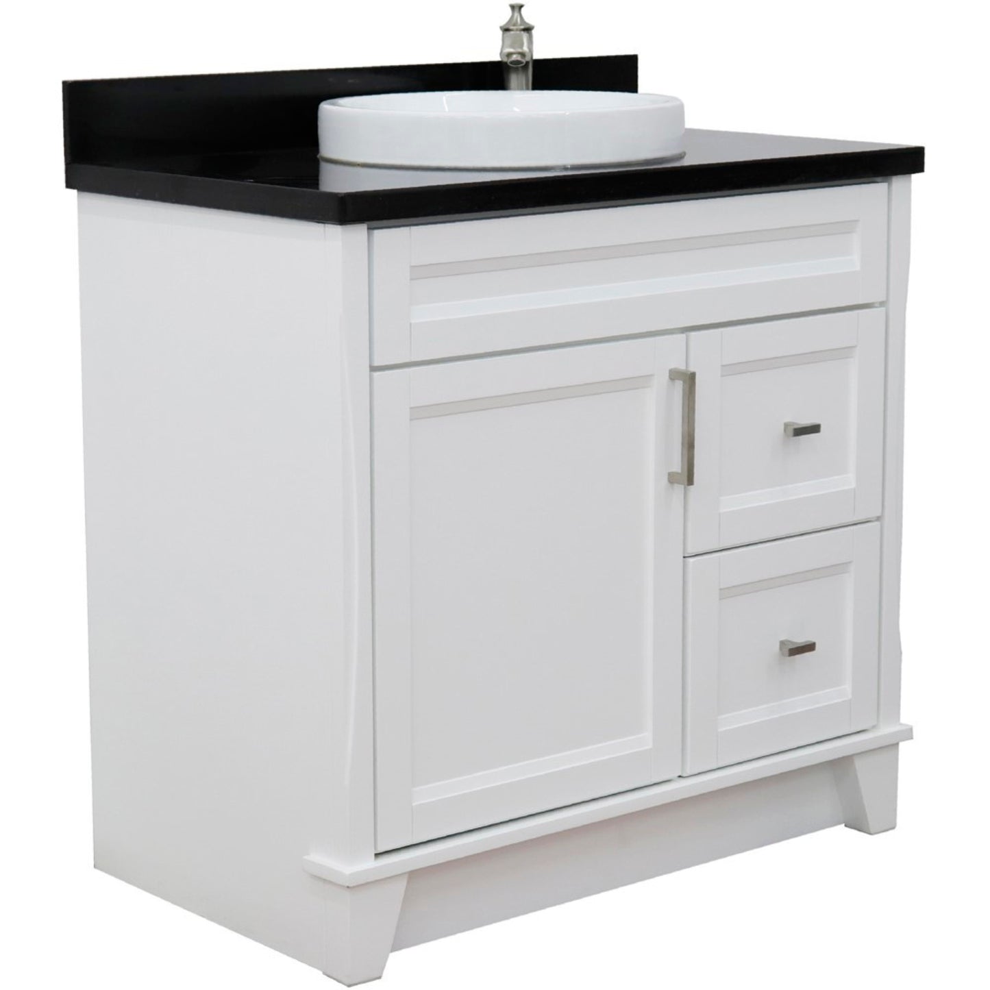 37" Single sink vanity in White finish with Black galaxy granite and Left door/Center sink