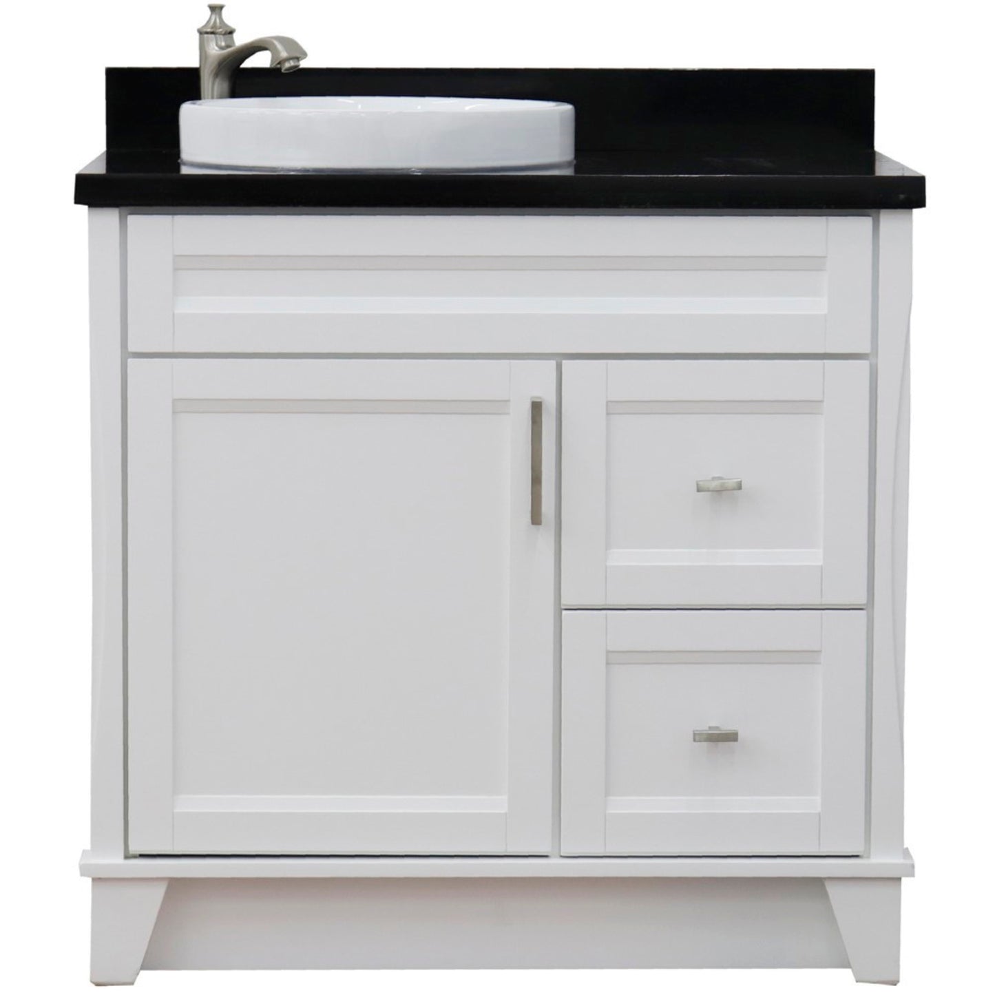 37" Single sink vanity in White finish with Black galaxy granite and Left door/Round Left sink