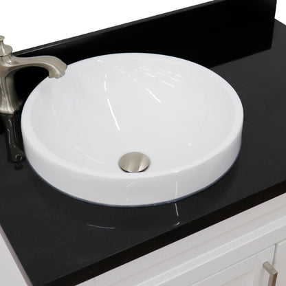 37" Single sink vanity in White finish with Black galaxy granite and Left door/Round Left sink