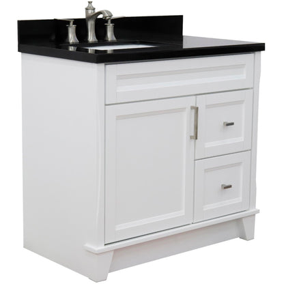 37" Single sink vanity in White finish with Black galaxy granite and Left door/Left sink
