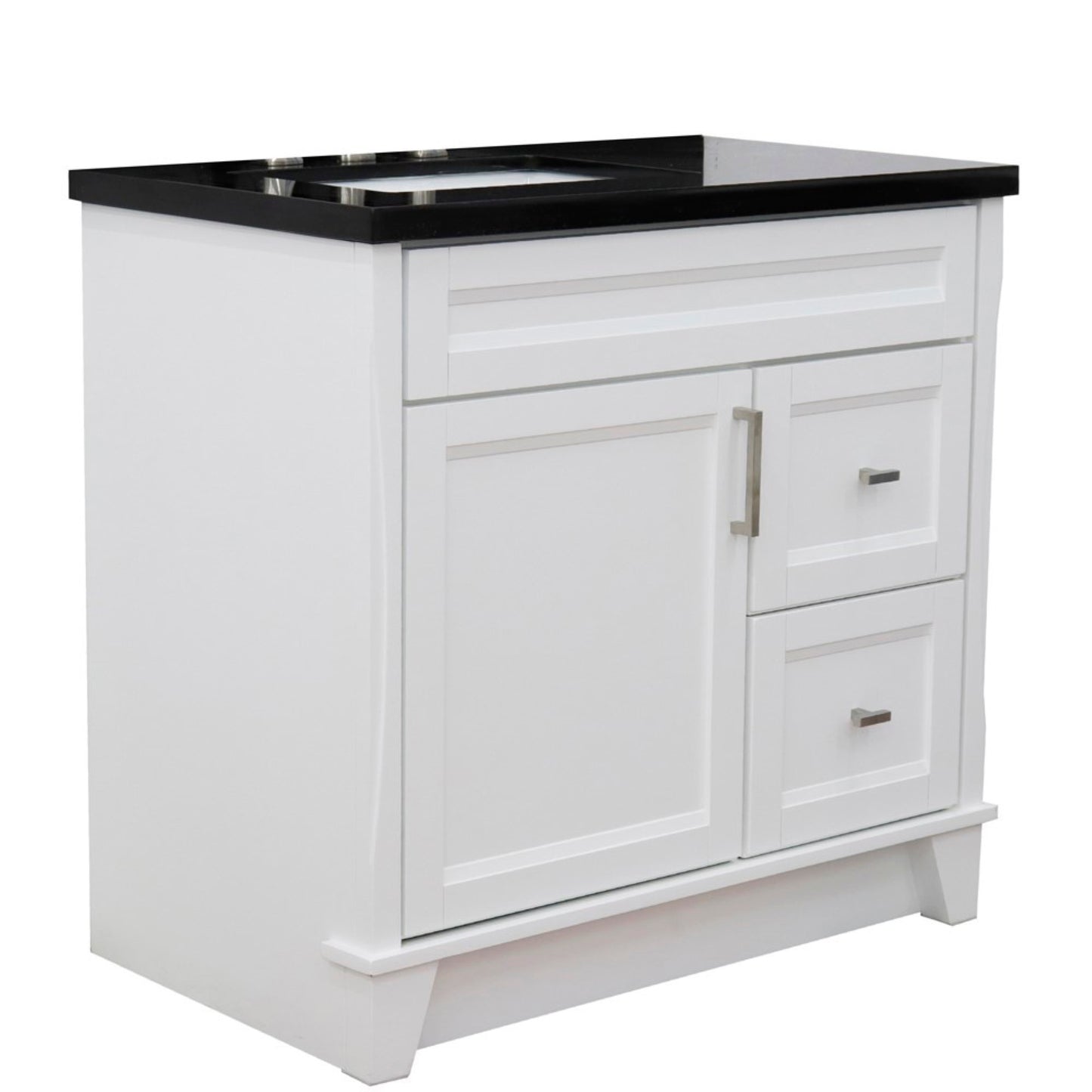 37" Single sink vanity in White finish with Black galaxy granite and Left door/Left sink