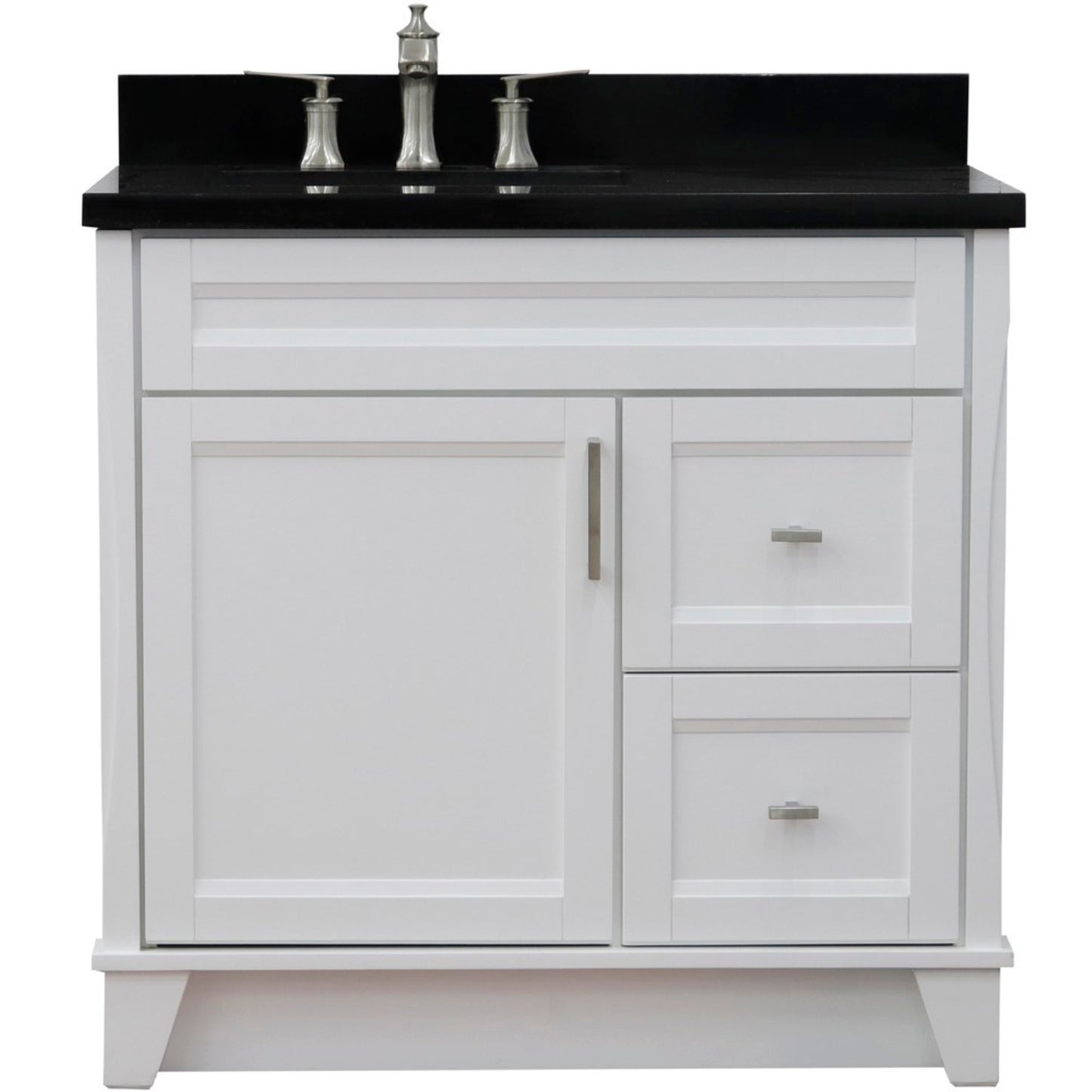 37" Single sink vanity in White finish with Black galaxy granite and Left door/Left sink