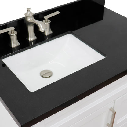 37" Single sink vanity in White finish with Black galaxy granite and Left door/Left sink