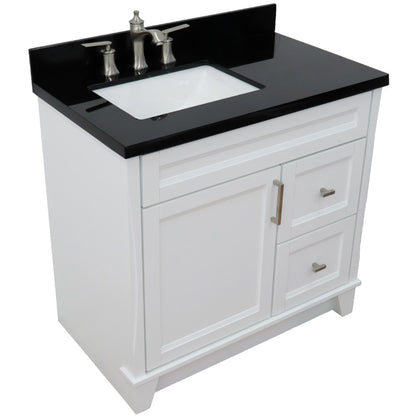 37" Single sink vanity in White finish with Black galaxy granite and Left door/Left sink