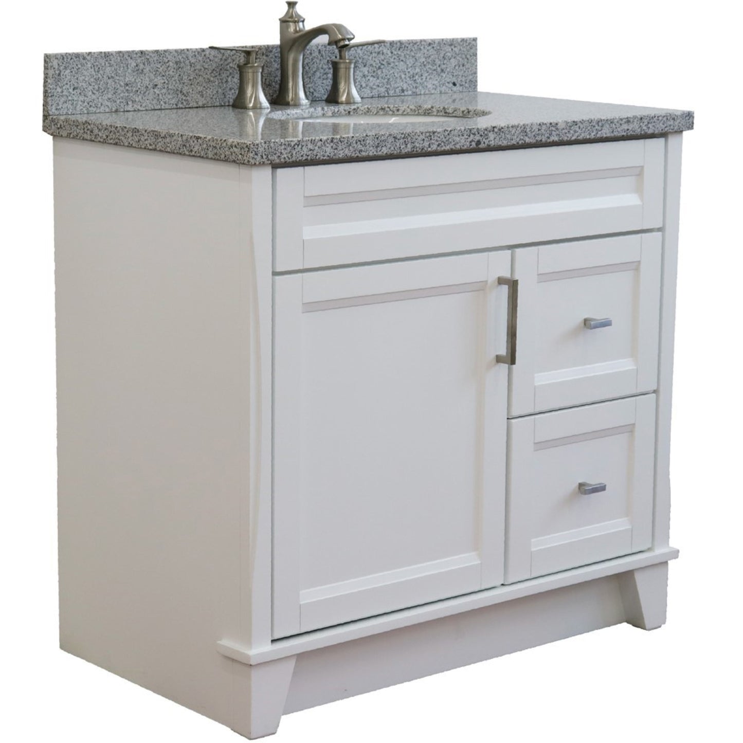 37" Single sink vanity in White finish with Gray granite and Left door/Center sink
