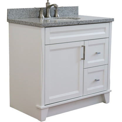 37" Single sink vanity in White finish with Gray granite and Left door/Center sink