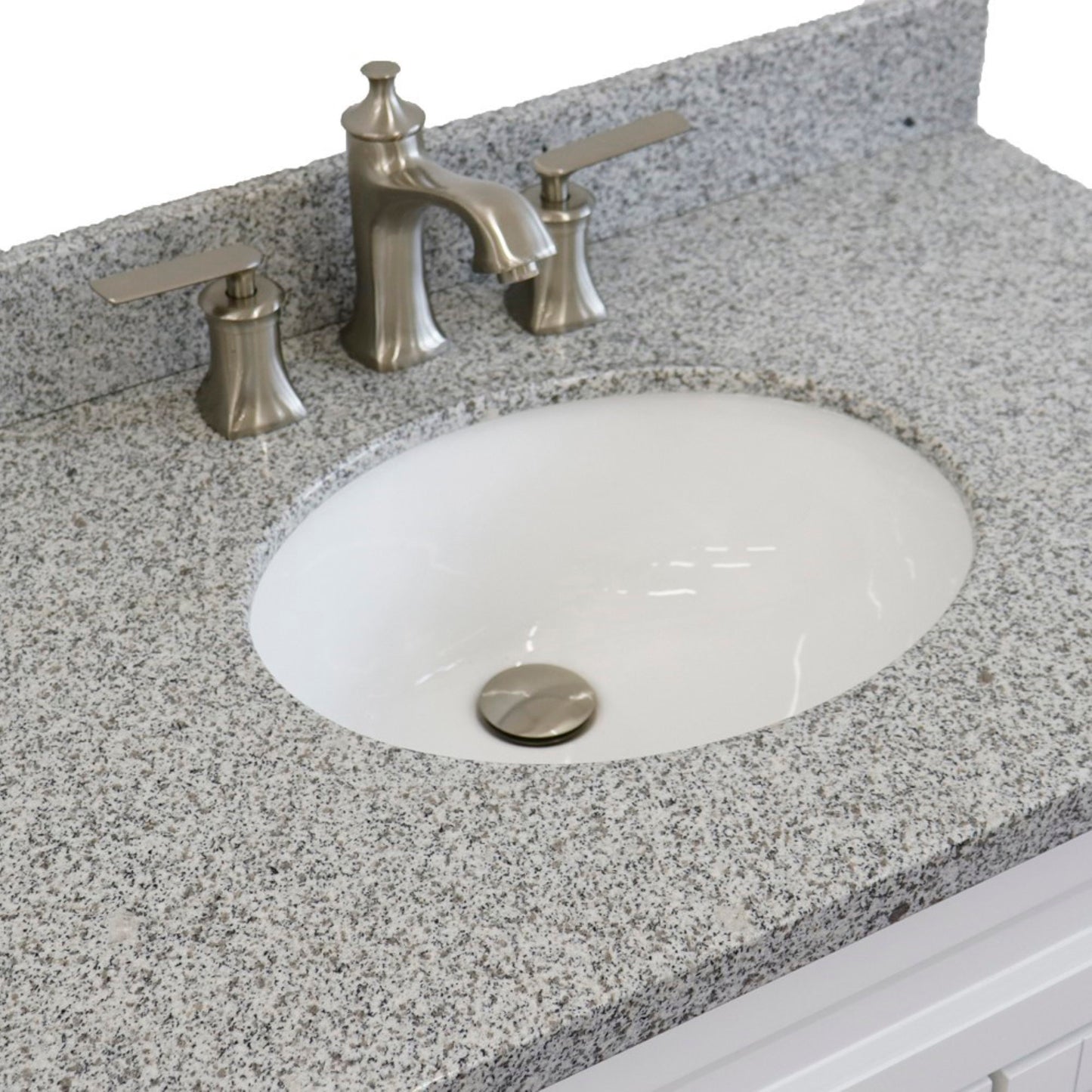 37" Single sink vanity in White finish with Gray granite and Left door/Center sink