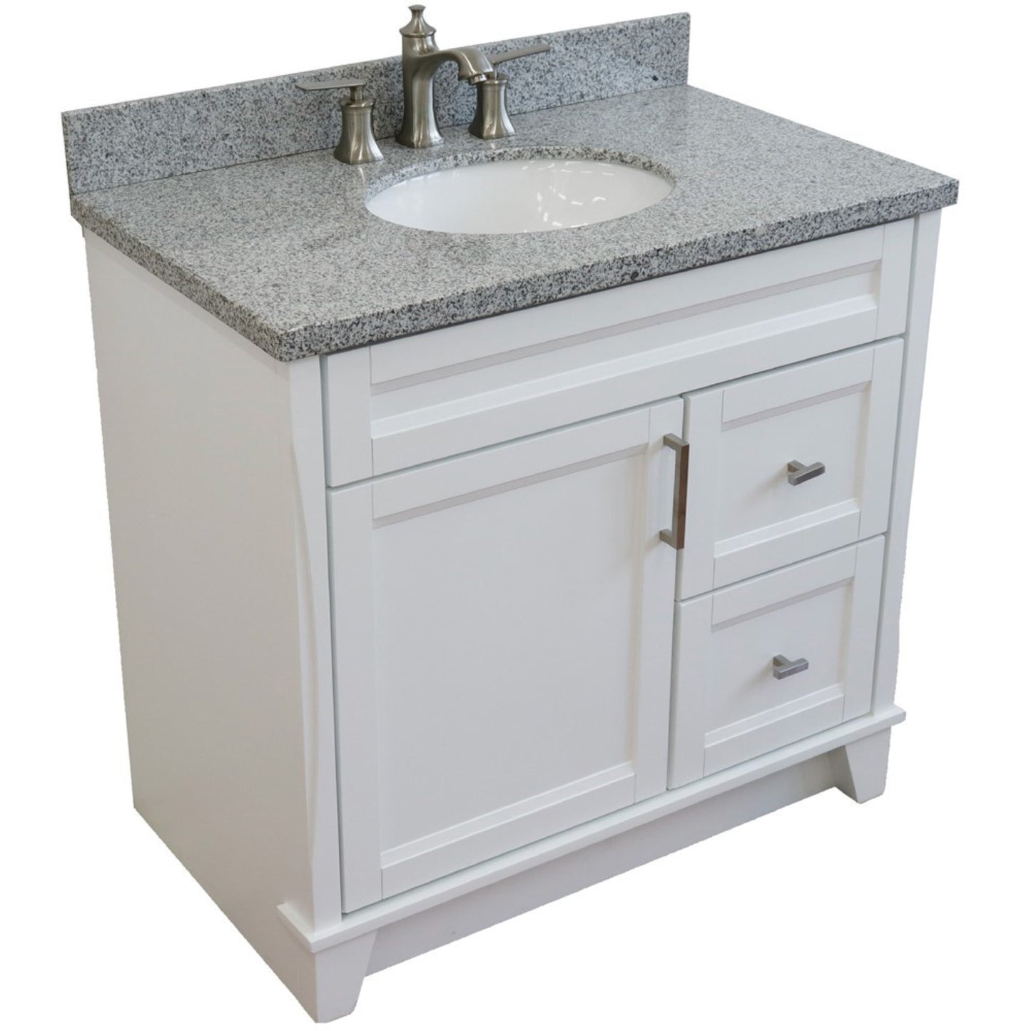 37" Single sink vanity in White finish with Gray granite and Left door/Center sink