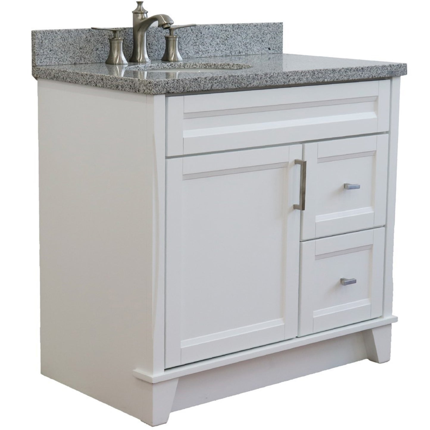 37" Single sink vanity in White finish with Gray granite and Left door/Left sink
