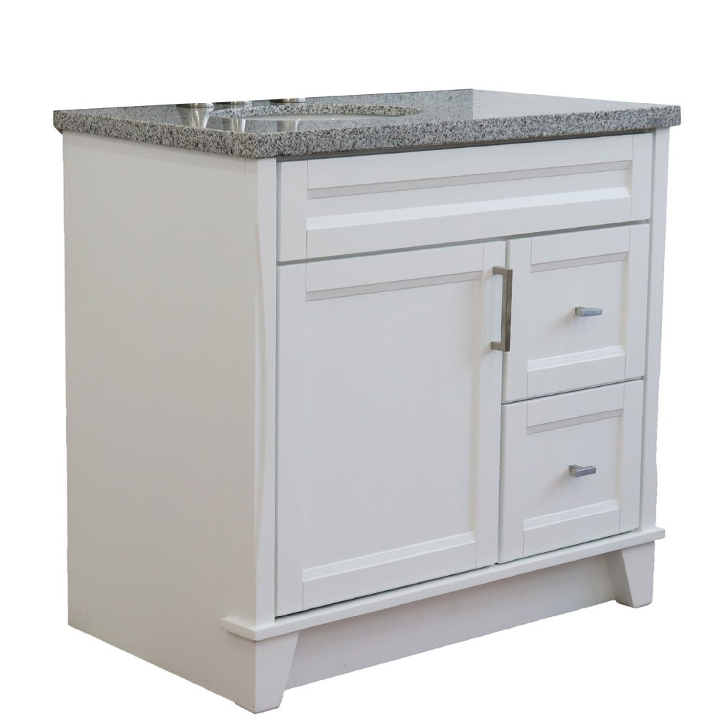 37" Single sink vanity in White finish with Gray granite and Left door/Left sink