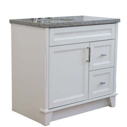37" Single sink vanity in White finish with Gray granite and Left door/Left sink