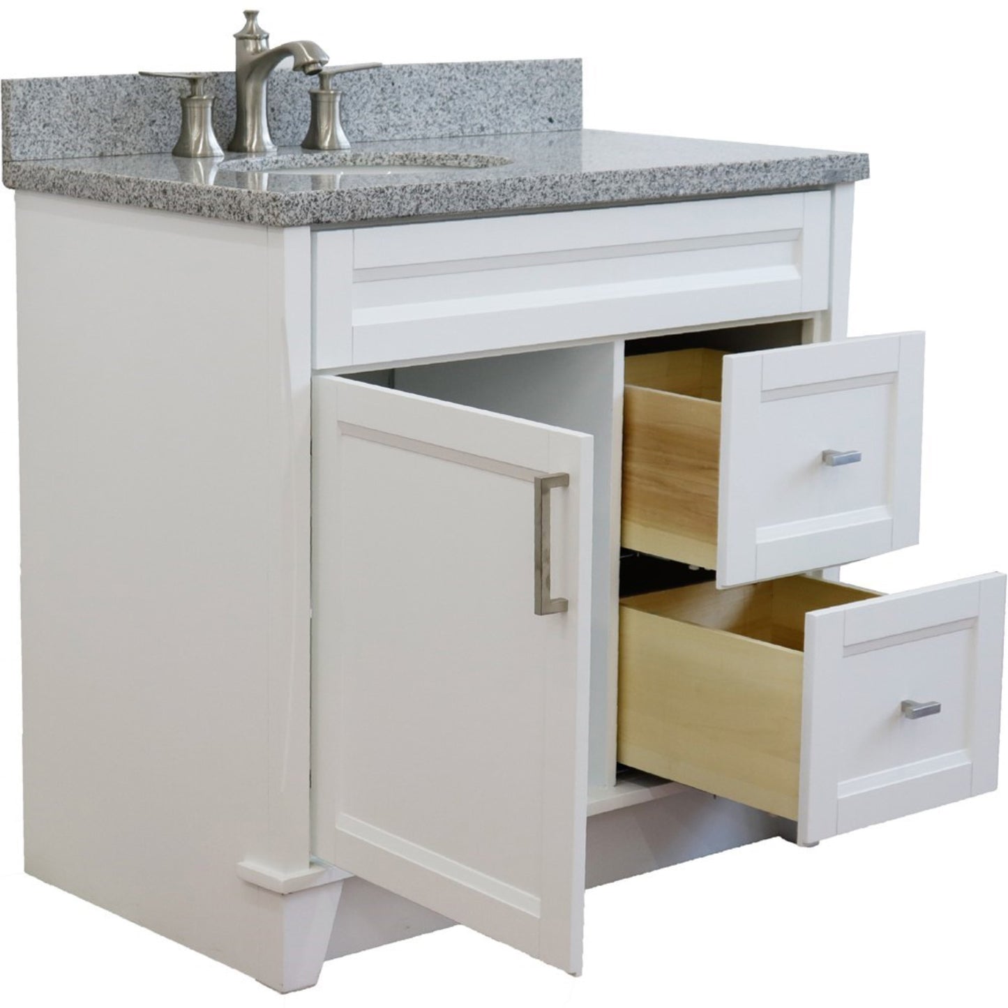 37" Single sink vanity in White finish with Gray granite and Left door/Left sink