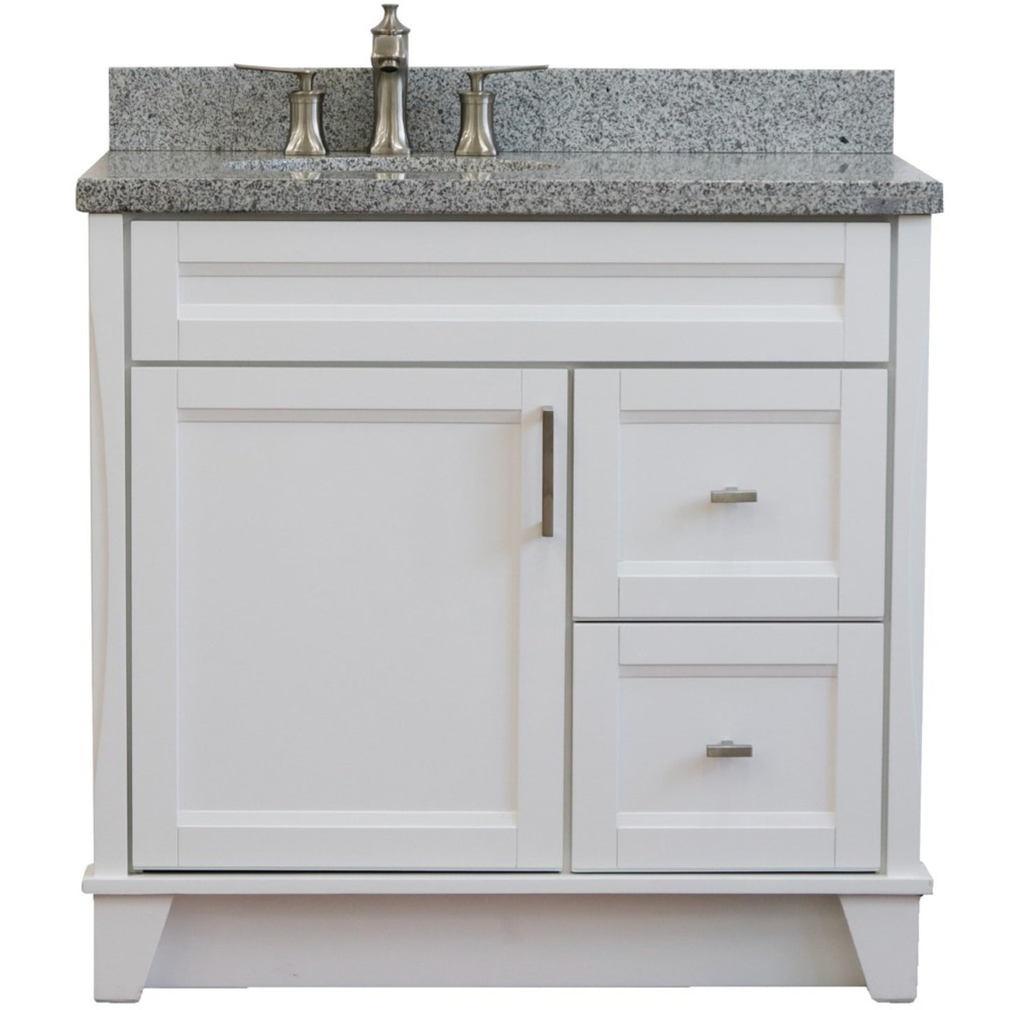 37" Single sink vanity in White finish with Gray granite and Left door/Left sink