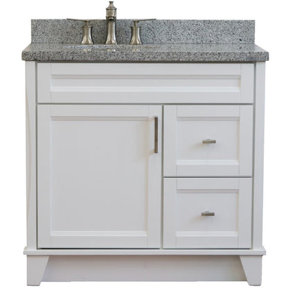 37" Single sink vanity in White finish with Gray granite and Left door/Left sink