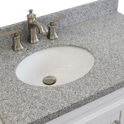 37" Single sink vanity in White finish with Gray granite and Left door/Left sink