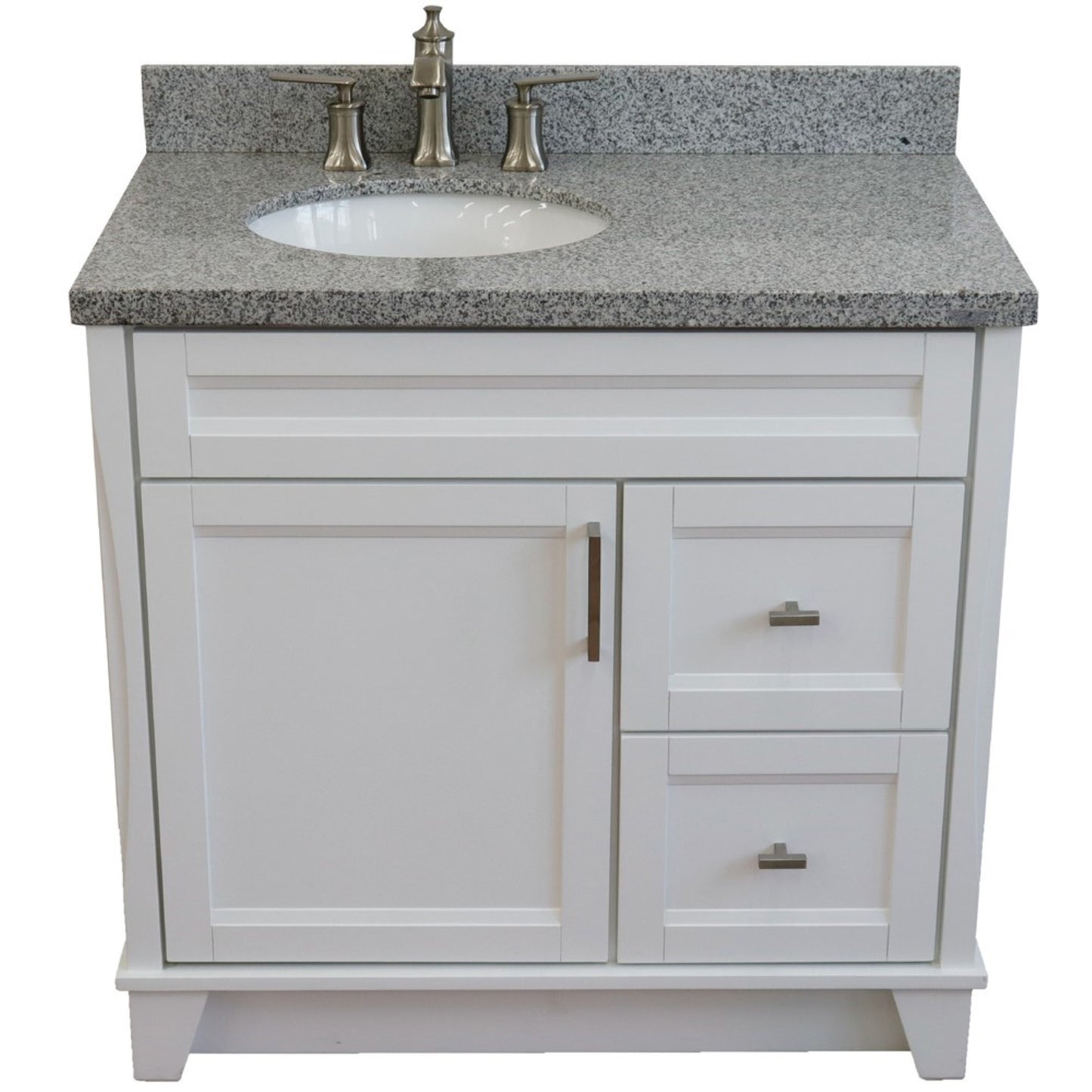 37" Single sink vanity in White finish with Gray granite and Left door/Left sink