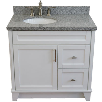 37" Single sink vanity in White finish with Gray granite and Left door/Left sink