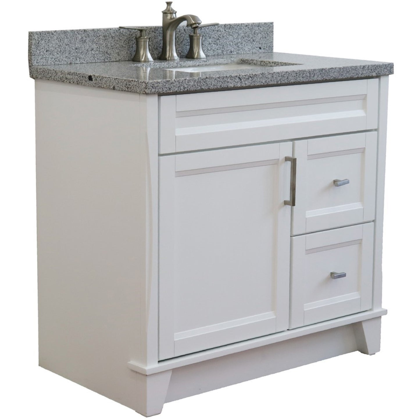 37" Single sink vanity in White finish with Gray granite and Left door/Center sink