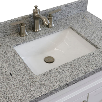 37" Single sink vanity in White finish with Gray granite and Left door/Center sink