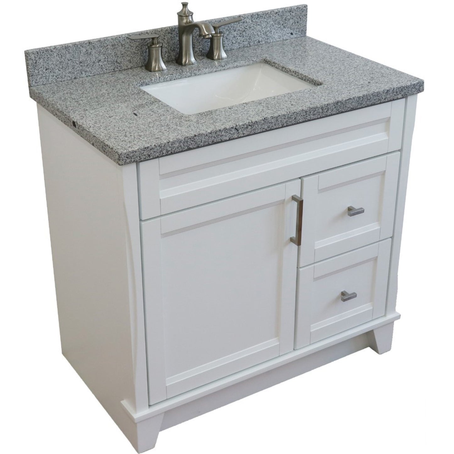 37" Single sink vanity in White finish with Gray granite and Left door/Center sink