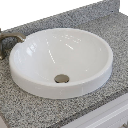 37" Single sink vanity in White finish with Gray granite and Left door/Round Left sink
