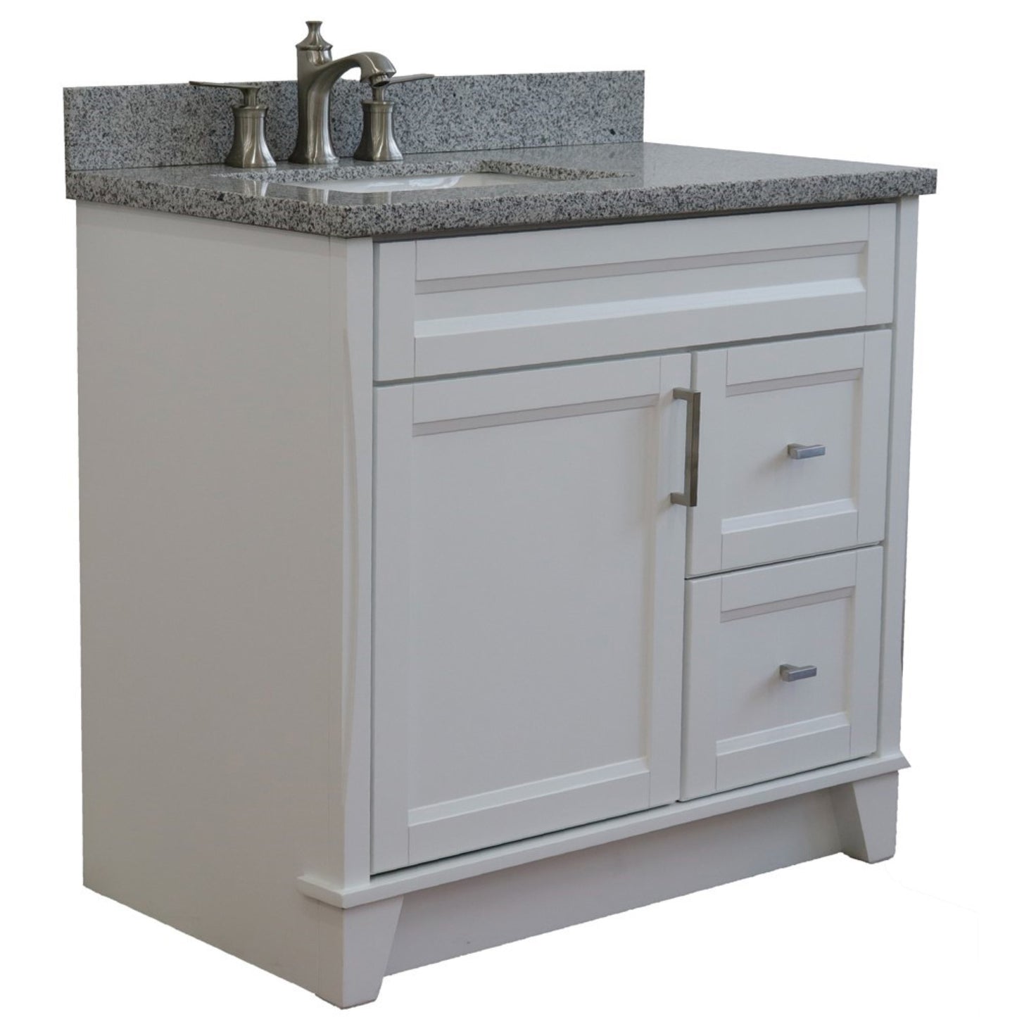 37" Single sink vanity in White finish with Gray granite and Left door/Left sink