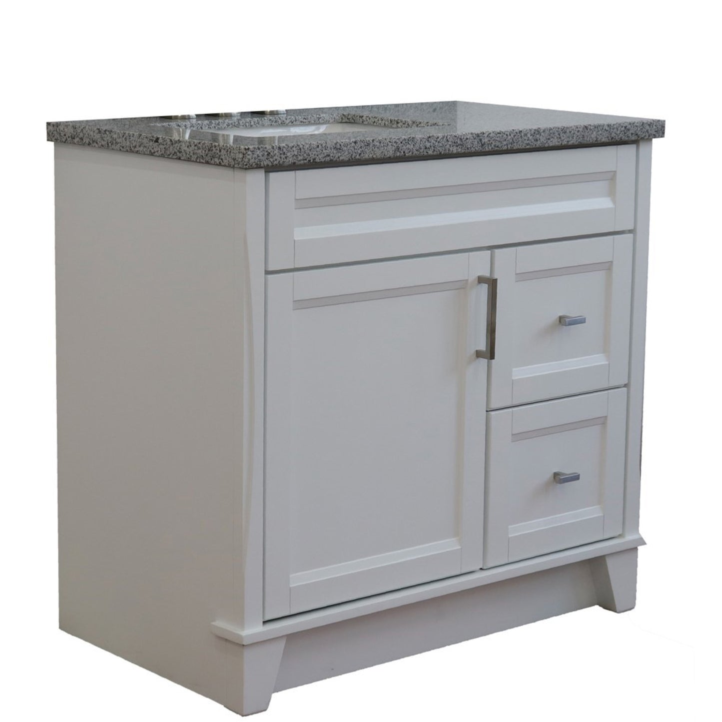 37" Single sink vanity in White finish with Gray granite and Left door/Left sink