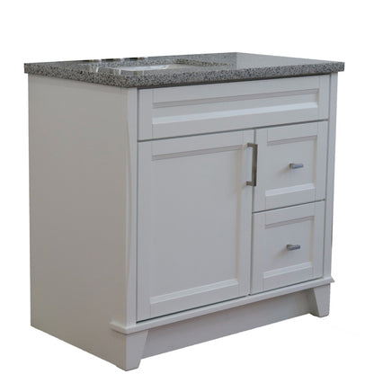 37" Single sink vanity in White finish with Gray granite and Left door/Left sink