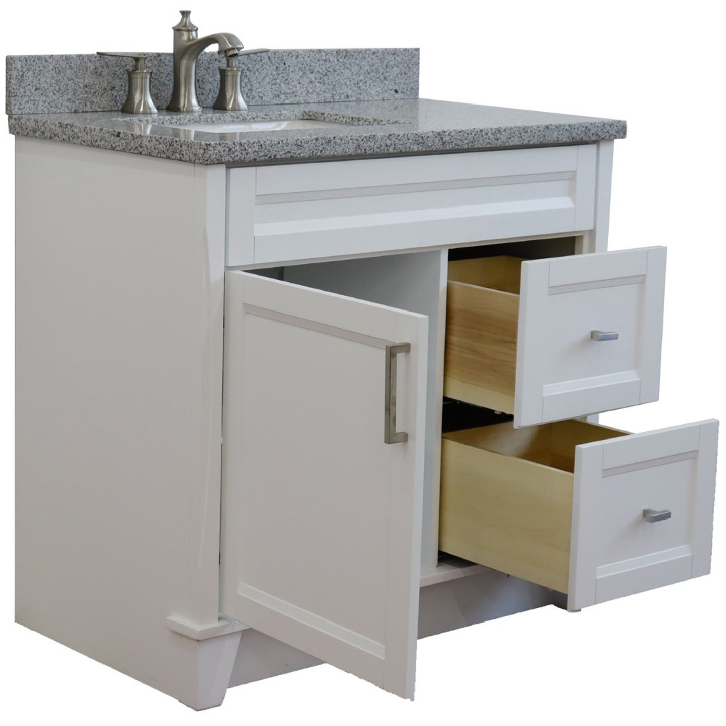 37" Single sink vanity in White finish with Gray granite and Left door/Left sink