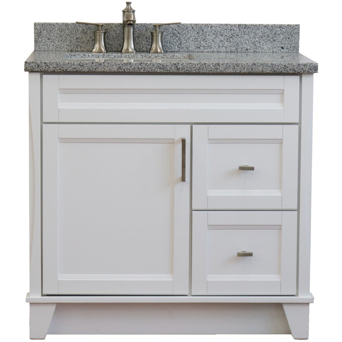 37" Single sink vanity in White finish with Gray granite and Left door/Left sink