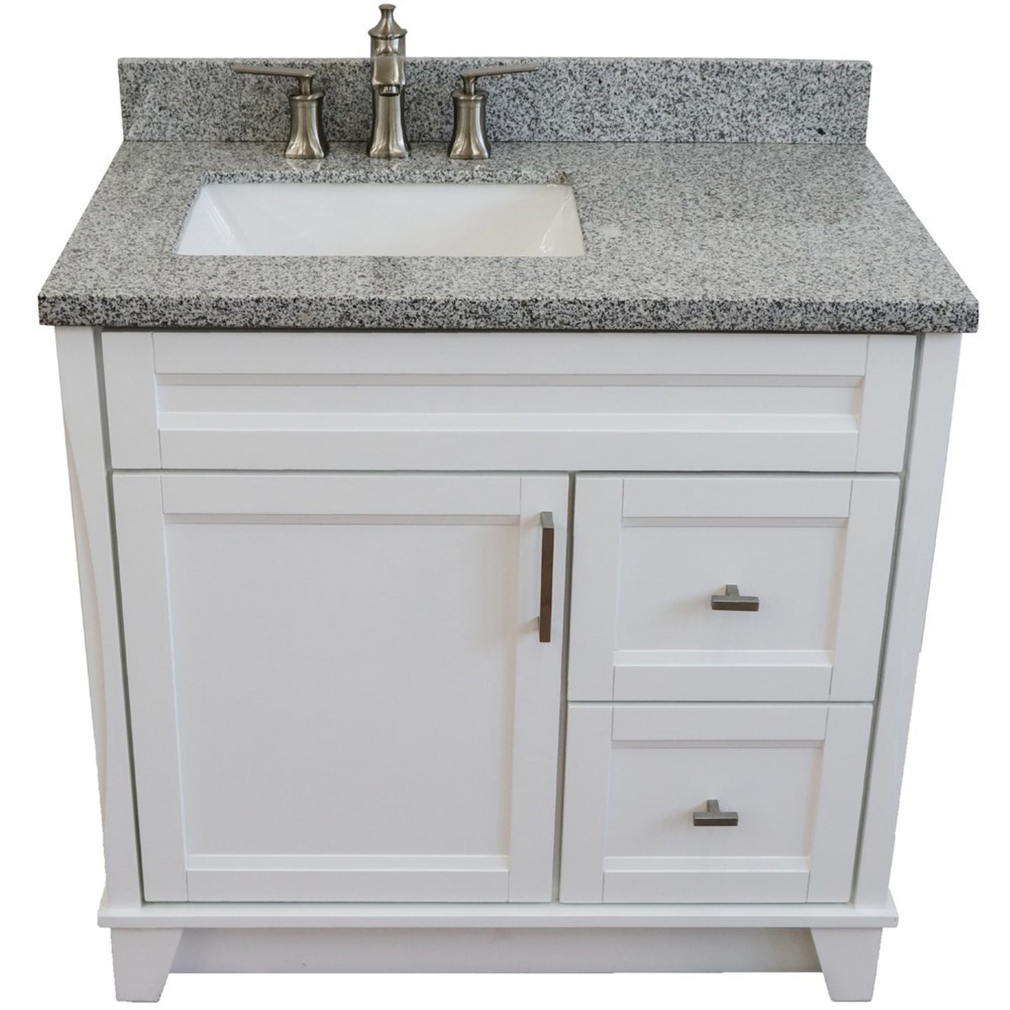 37" Single sink vanity in White finish with Gray granite and Left door/Left sink