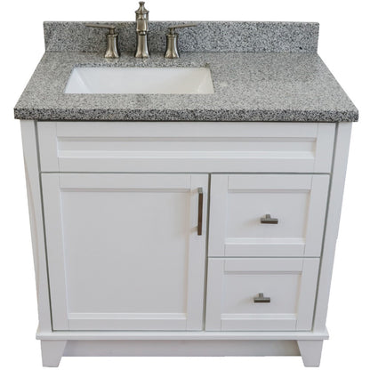 37" Single sink vanity in White finish with Gray granite and Left door/Left sink