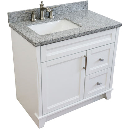 37" Single sink vanity in White finish with Gray granite and Left door/Left sink