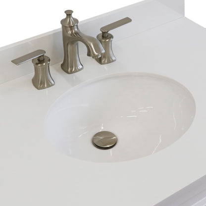 37" Single sink vanity in White finish with White engineered stone and Left door/Center sink