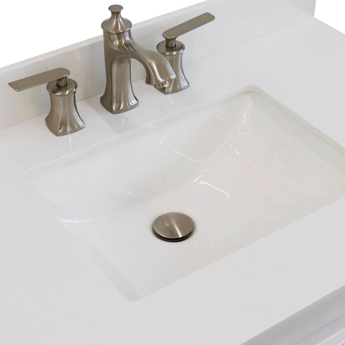 37" Single sink vanity in White finish with White engineered stone and Left door/Center sink