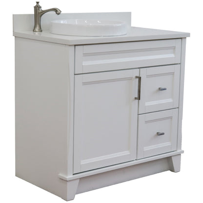 37" Single sink vanity in White finish with White engineered stone and Left door/Round Left sink