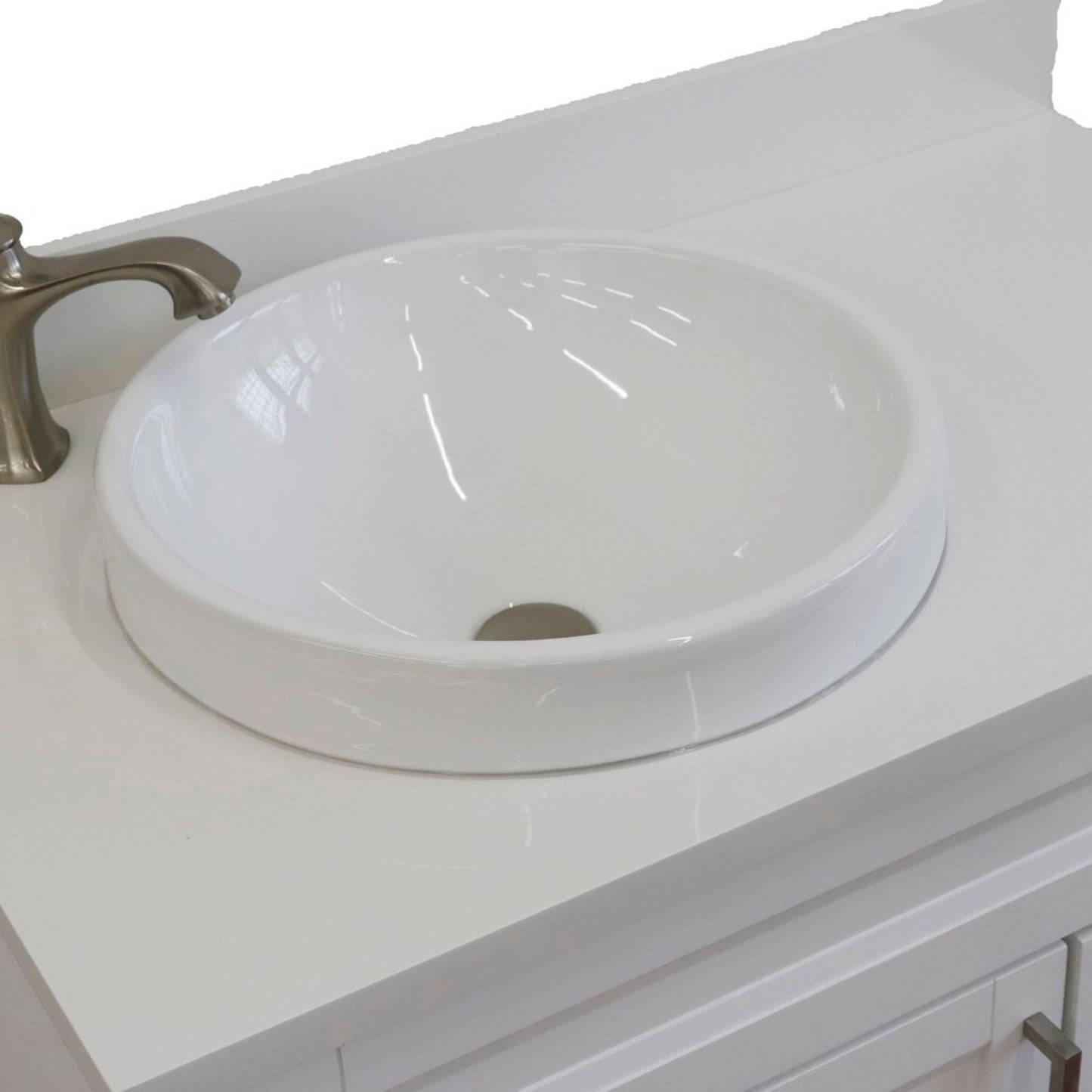 37" Single sink vanity in White finish with White engineered stone and Left door/Round Left sink