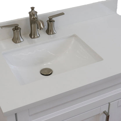 37" Single sink vanity in White finish with White engineered stone and Left door/Left sink