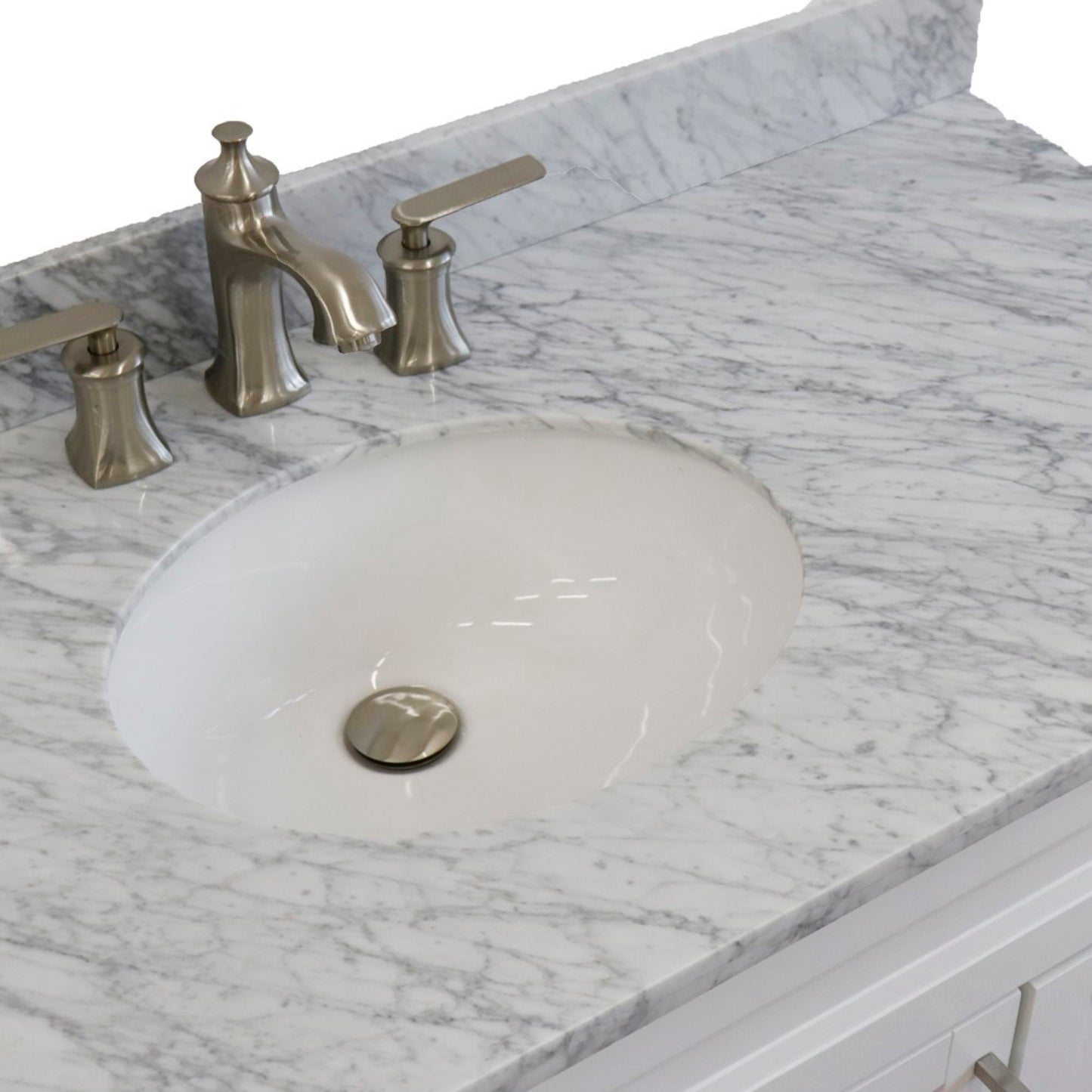 37" Single sink vanity in White finish with White Carrara marble and Left door/Left sink