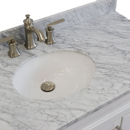 37" Single sink vanity in White finish with White Carrara marble and Left door/Left sink