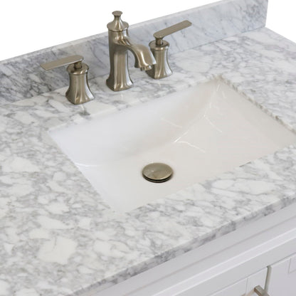 37" Single sink vanity in White finish with White Carrara marble and Left door/Center sink