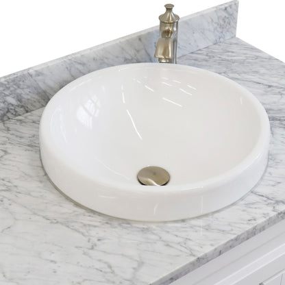 37" Single sink vanity in White finish with White Carrara marble and Left door/Round Center sink